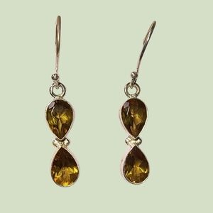 Honey Cognac Lab Alexandrite Double Teardrop Sterling Silver Dangle Earrings